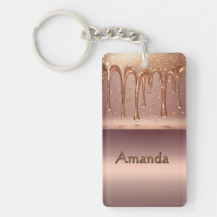 Rose Gold Metallic Dripping Liquid With Glitter Keychain