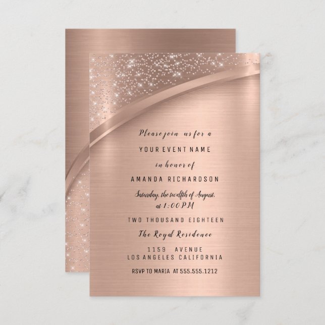 Rose Gold Metallic Glitter Bridal Sweet 16th Invitation (Front/Back)