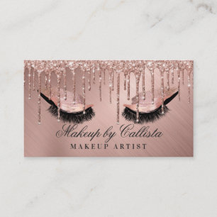 Rose Gold Metallic Glitter Drips Makeup Lashes Business Card