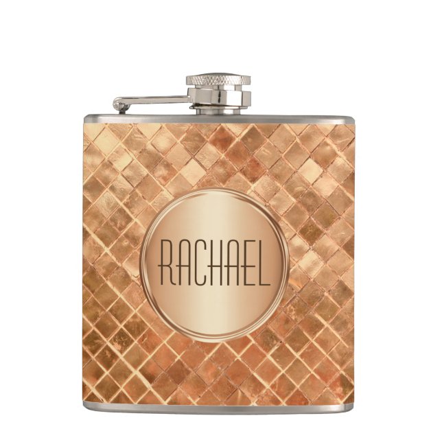 Rose Gold Metallic-Look Monogram Hip Flask (Front)