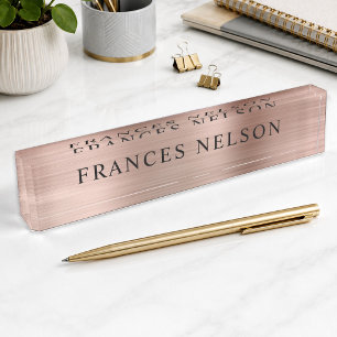 Rose Gold Metallic Look Stylish Serif Nameplate