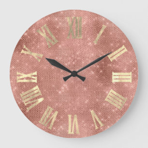 Rose Gold Metallic Minimal Roman Numbers Blush Large Clock