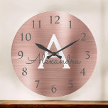 Rose Gold Metallic Monogram Name & Initial Large Clock<br><div class="desc">Rose Gold faux Metallic Monogram Name and Initial Serving Wall Clock. The Wall Clock makes the perfect gift for someone who loves pink stainless steel.</div>