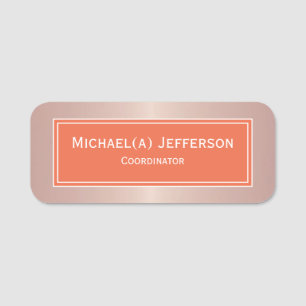 Rose Gold Metallic Pink And Tangerine Tango Orange Name Tag