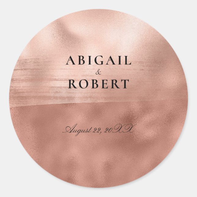 Rose Gold Metallic Shimmer Wedding Classic Round Sticker (Front)