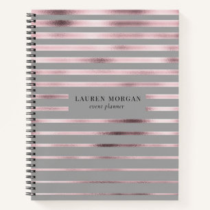 rose gold metallic stripes monogram Notebook