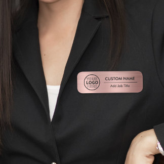 Rose Gold Metallic Style Logo Custom Employee Name Tag
