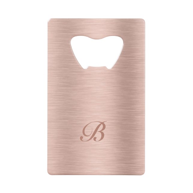 Rose Gold Metallic Texture Design Monogram Credit Card Bottle Opener (Front)