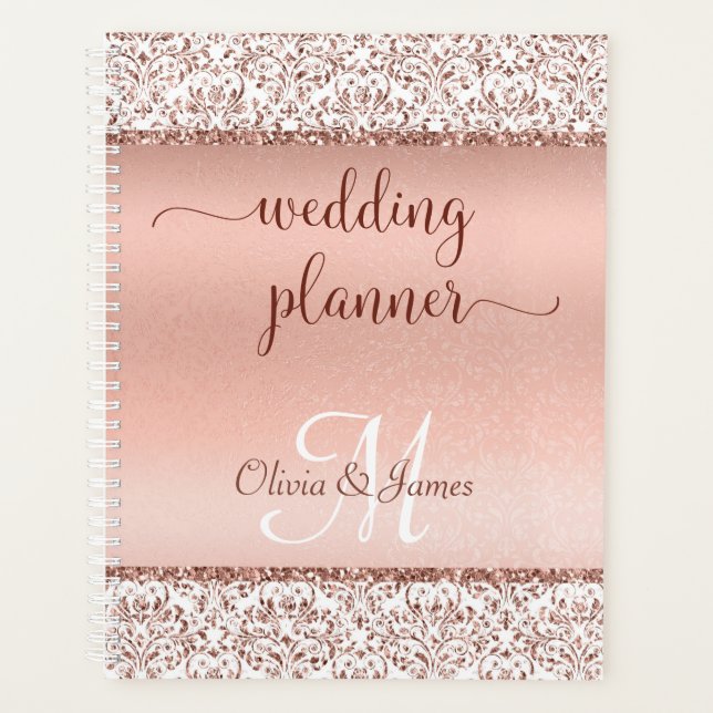 Rose Gold Metallic Typography Glitter Wedding  Planner (Front)