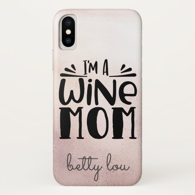 Rose Gold Metallic Wine Quote w/Name Case-Mate iPhone Case (Back)