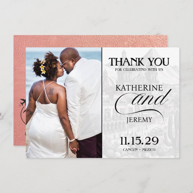 Rose Gold Mexico Passport Thank You Card (Front/Back)