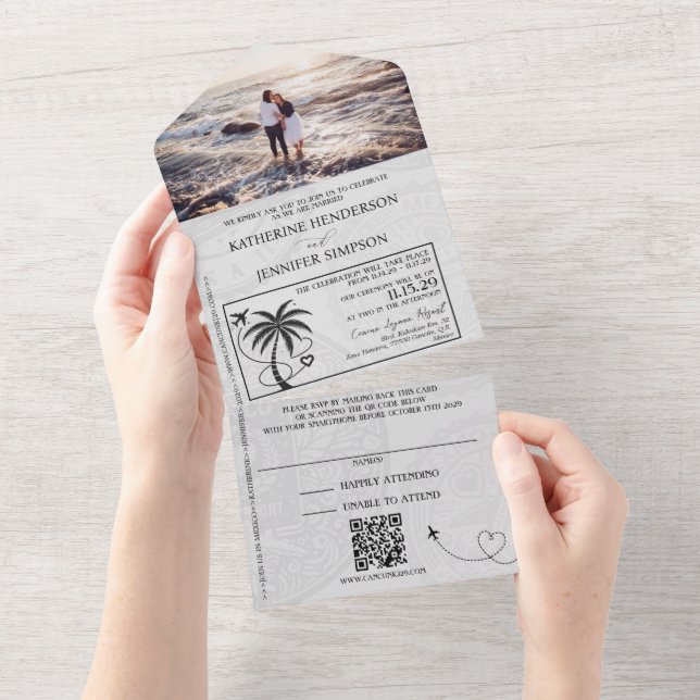Rose Gold Mexico Passport Wedding All In One Invitation (Tearaway)