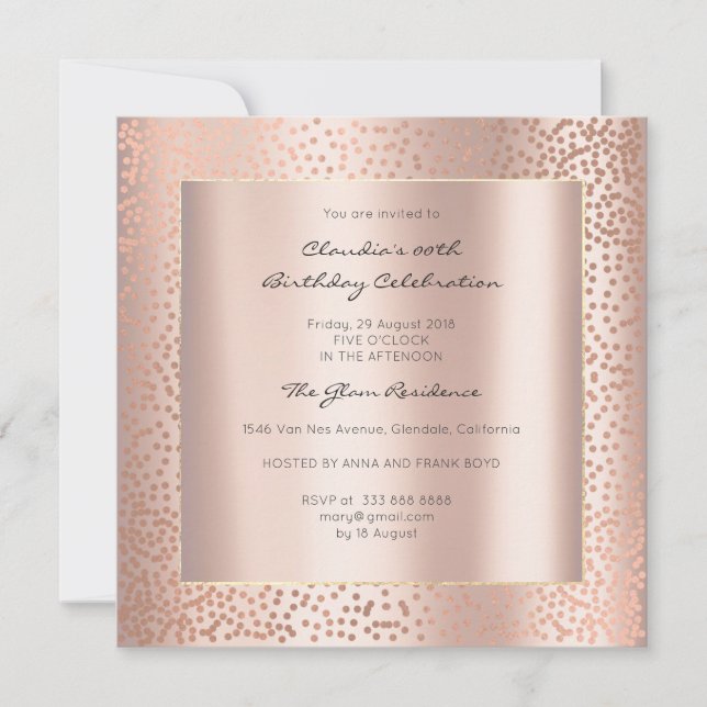 Rose Gold Minimal Dots Blush Confetti Birthday Invitation (Front)