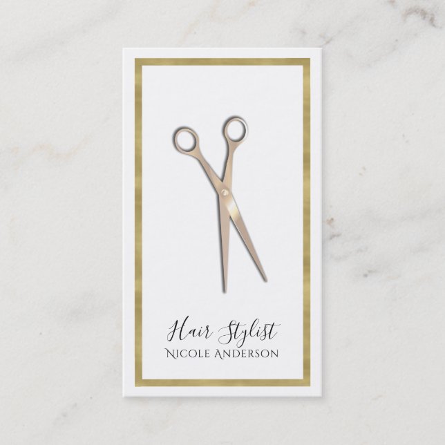Rose Gold Minimal Gold Border Hair Stylist Business Card (Front)