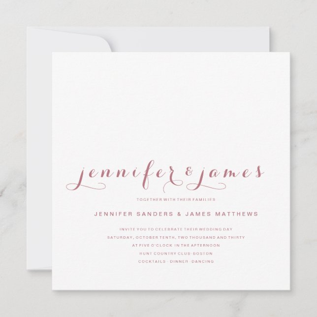 Rose Gold Minimal Script Modern Photo Wedding Invitation (Front)