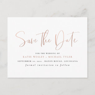 Rose Gold Minimal Typography Save the Date Announcement Postcard