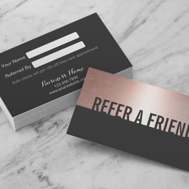 Rose Gold Minimalist Bold Beauty Salon Referral Card (Creator Uploaded)