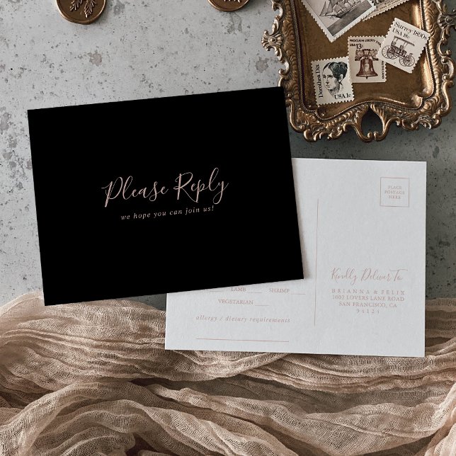 Rose Gold Minimalist Menu Choice RSVP Postcard (Creator Uploaded)