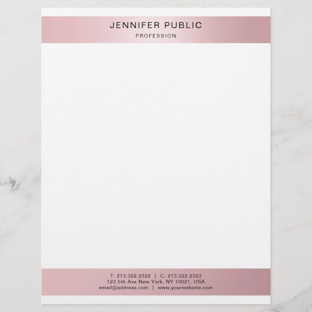 Rose Gold Minimalist Modern Trendy Template Letterhead (Front)
