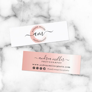 Rose Gold Minimalist Paint Swash Custom Logo Chic Mini Business Card