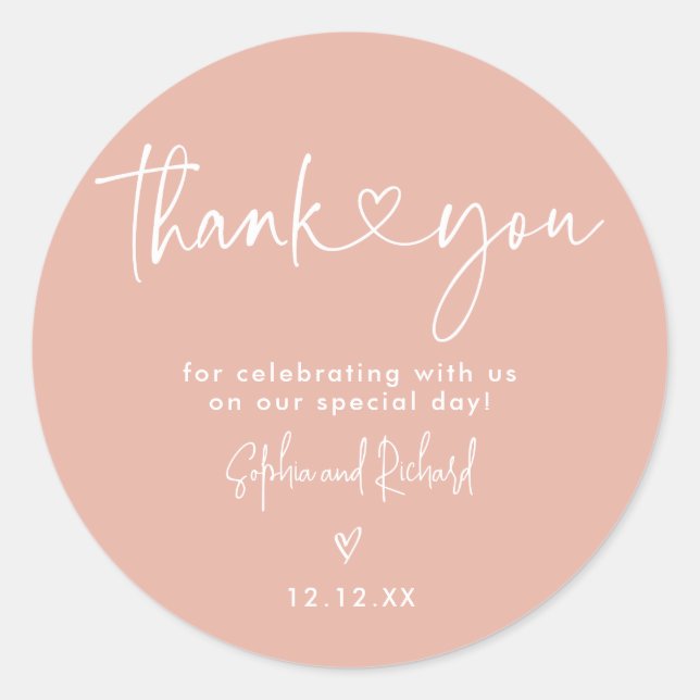 Rose Gold Minimalist Script Modern Wedding Classic Round Sticker (Front)