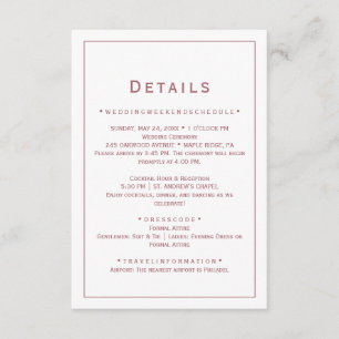 Rose Gold Minimalist Wedding Details Card