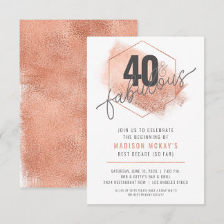 Rose Gold Minimaliste 40e anniversaire Invitation