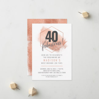 Rose Gold Minimaliste 40e anniversaire Invitation
