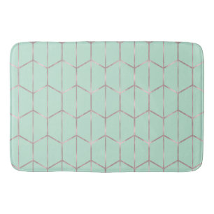 Rose Gold & Mint Chic Hexagon Geometric Glam Bath Mat