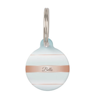 Rose Gold Mint Stripes Monogram Pet Tag