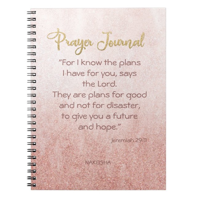 Rose Gold Mist Gold Lettering Personalized Prayer Notebook (Front)