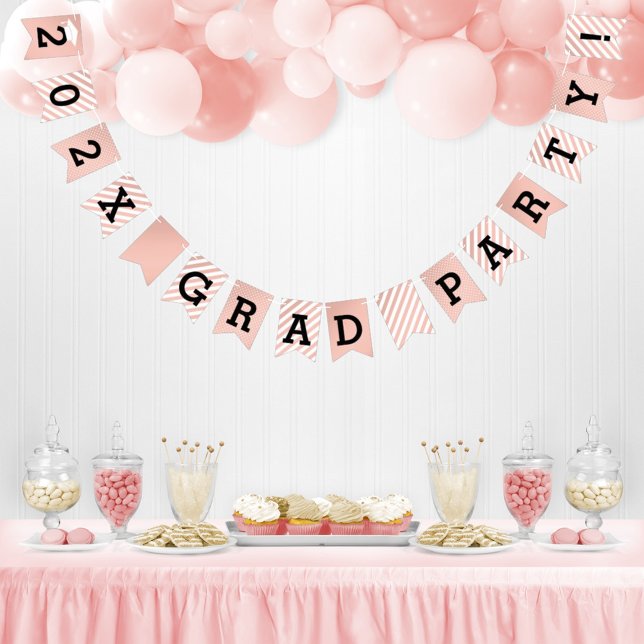 Rose Gold Modern 2025 Grad Party Graduation Bunting Flags (Creator Uploaded)