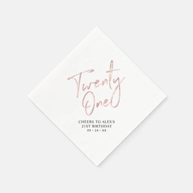 Rose Gold Modern Adult 21st Birthday Party Napkin (Corner)