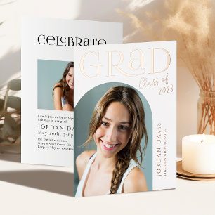 Rose Gold Modern Arch Photo Grad Announcement