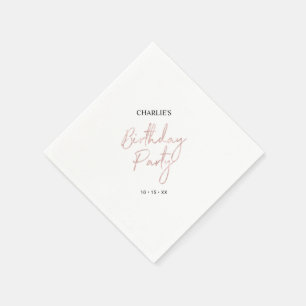 Rose Gold Modern Brush Script Adult Birthday Party Napkin