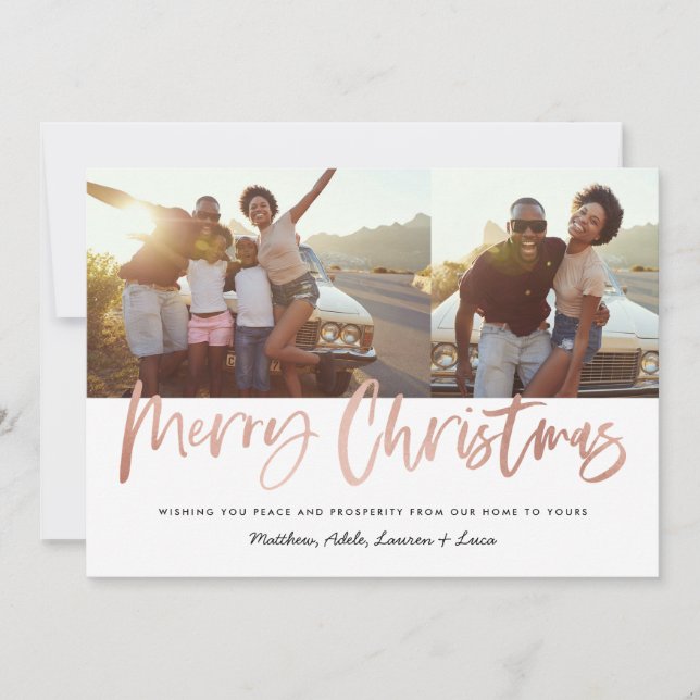 Rose gold modern christmas multi photo holiday card (Front)