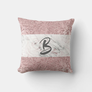 Rose Gold Modern Glam Marble & Glitter Decorative Throw Pillow