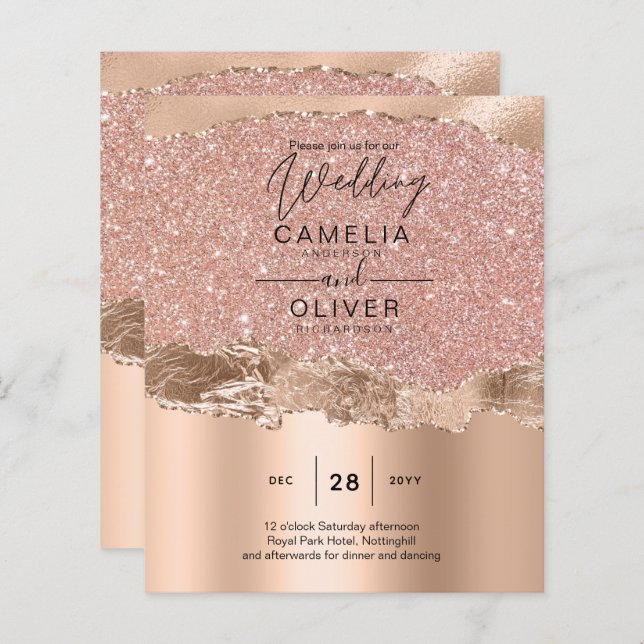 Rose Gold Modern Glamour Wedding Invite (Front/Back)