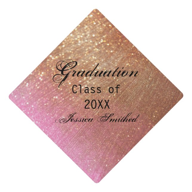 rose gold modern glitter marble chic typography graduation cap topper (Front)