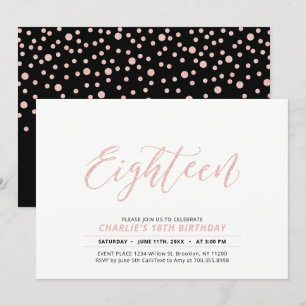 Rose Gold Modern Lettering 18th Birthday Party Invitation