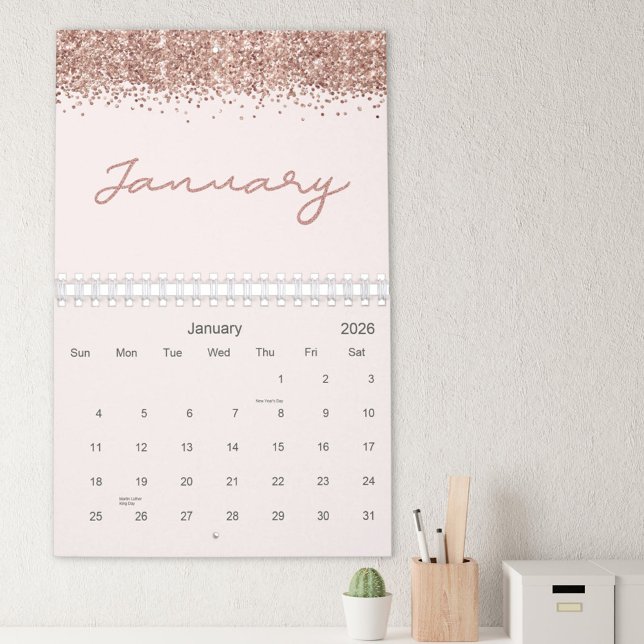 Rose Gold Modern Minimalist 2026 Calendar (In situ)