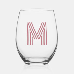 Rose Gold Modern Monogram Initial Letter Stemless Wine Glass