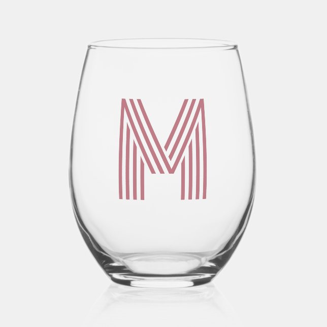 Rose Gold Modern Monogram Initial Letter Stemless Wine Glass (Front)