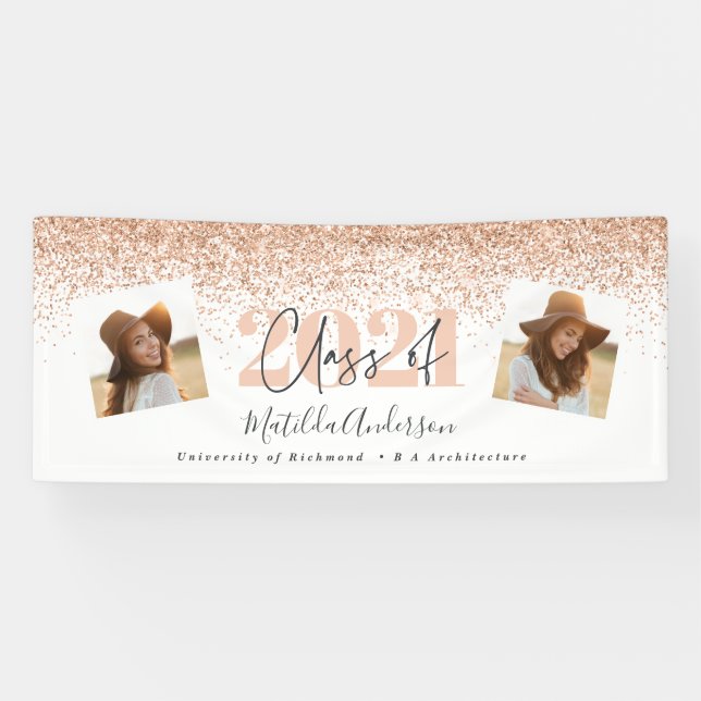Rose gold modern multi photo stylish graduation ba banner (Horizontal)