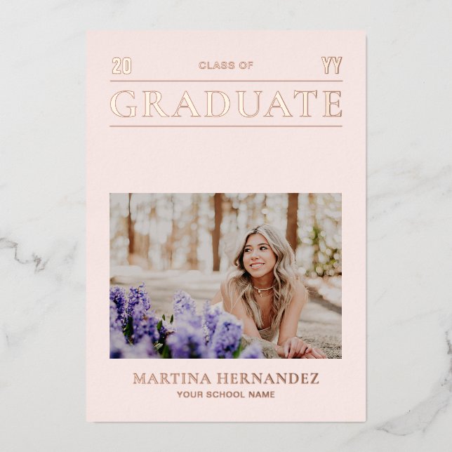 Rose Gold Modern Photo Faire-part de graduation (Recto)