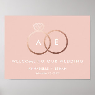 Rose Gold Modern Rings Blush Wedding Welcome Sign