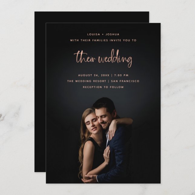 Rose Gold Modern Script with Photo | Wedding Invitation (Front/Back)