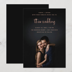 Rose Gold Modern Script with Photo   Wedding Invitation