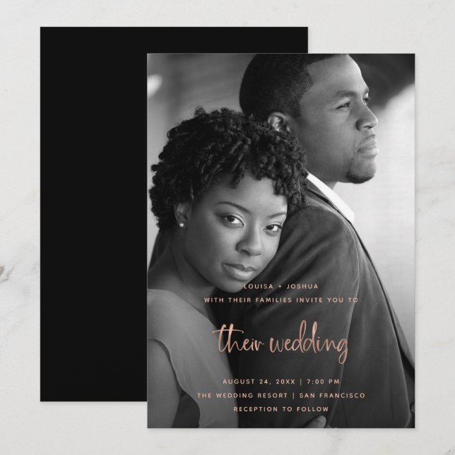 Rose Gold Modern Script with Photo | Wedding Invitation (Front/Back)