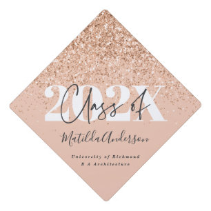 Rose gold modern stylish glitter graduation  graduation cap topper